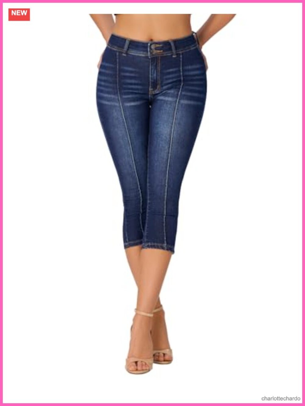 Mid Rise Skinny Stretchy Capri Jeans Double Button Front Seam